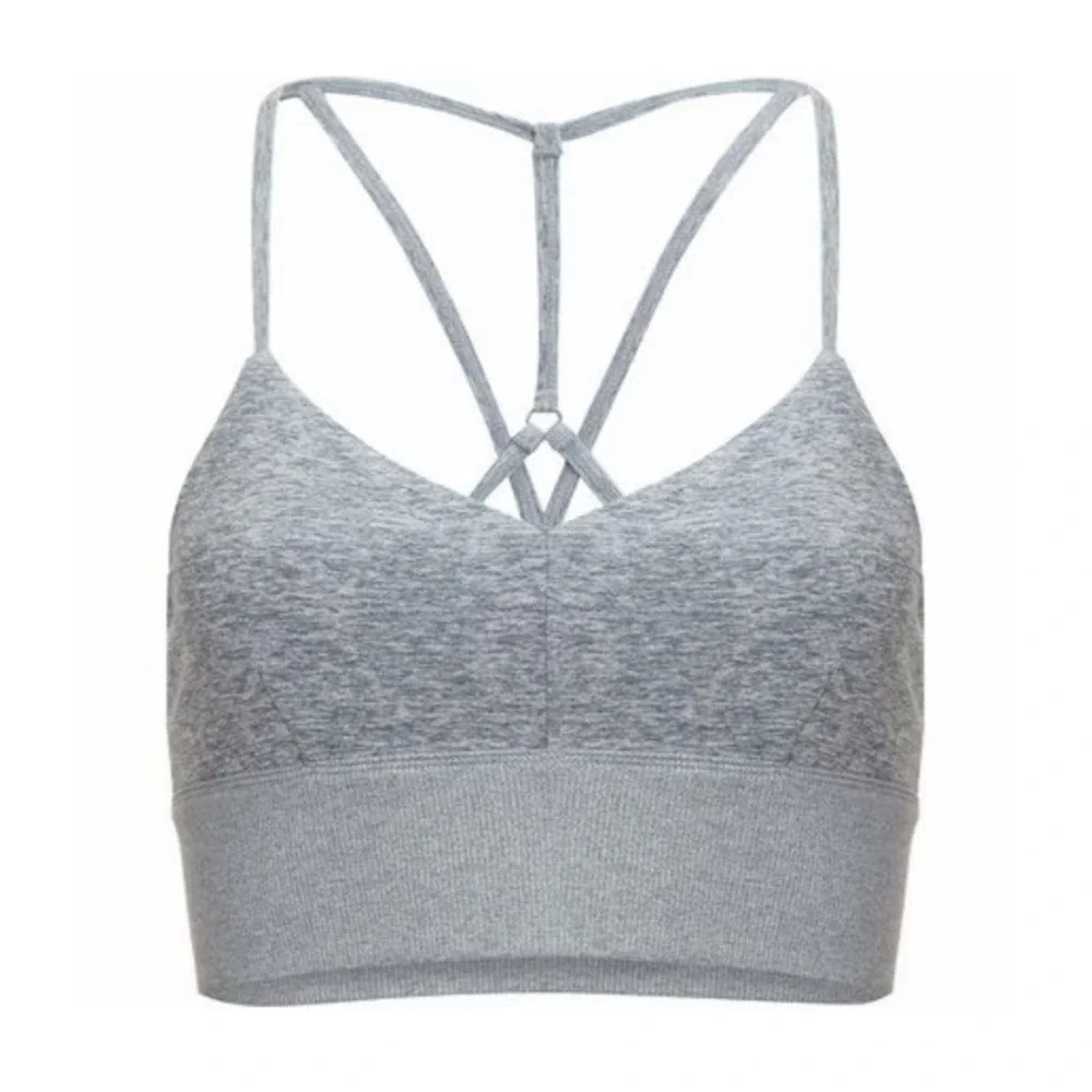Alo Yoga Alosoft Lavish Sports Bra S Gray Strappy Back Ribbed Athleisure Gym